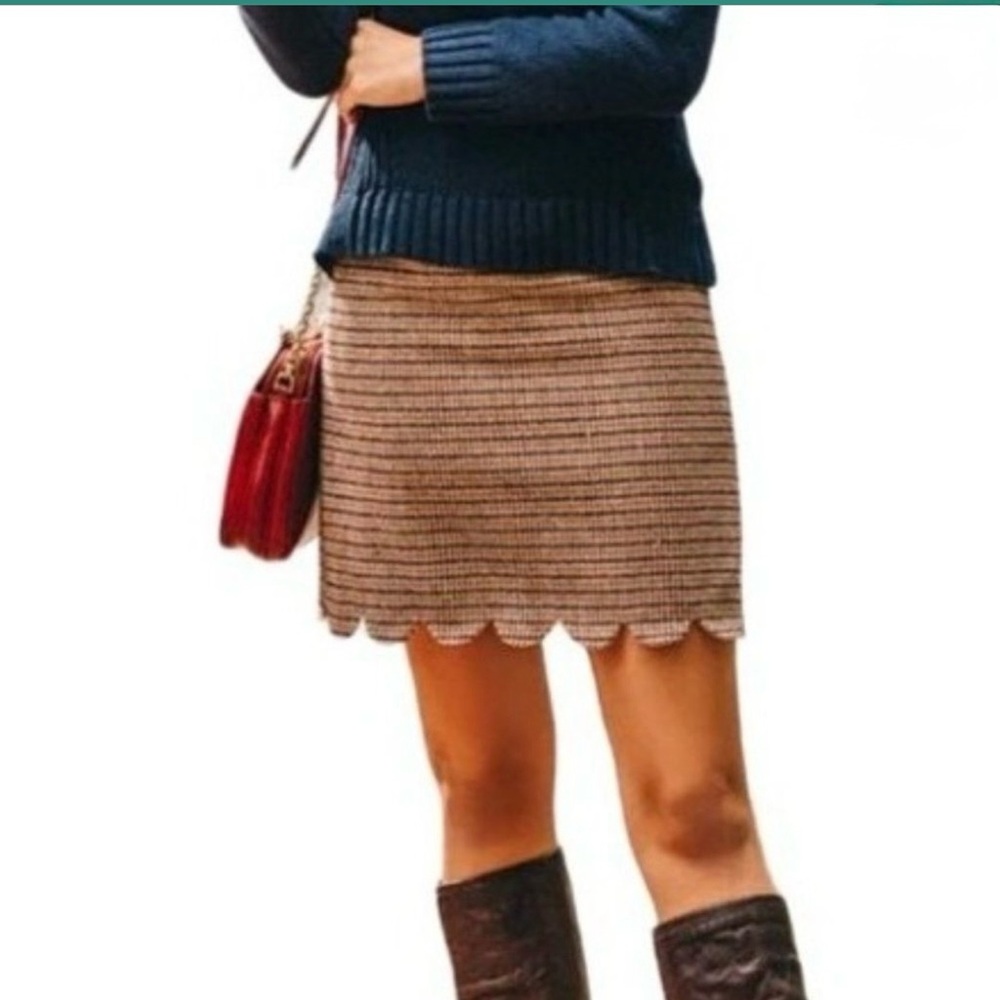 NWT Kiel James Patrick KJP Diana Scallop Wool Houndstooth Brown Mini Skirt 12